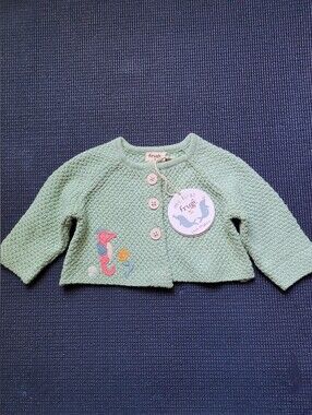 Frugi Mint Green Knit Baby Cardigan with Seahorse Applique NB Organic Cotton NWT